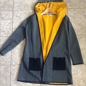 Long hooded open cardigan - gray